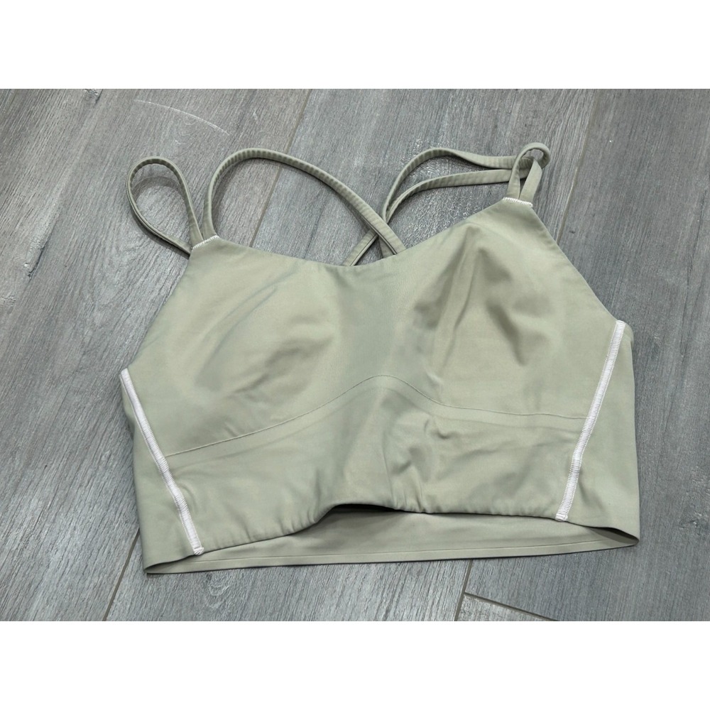 Lululemon Like A Cloud Longline‎ Bra Womens 4 Green Strappy Back Low Impact Yoga